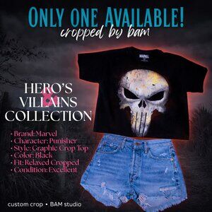 Marvel Punisher Skull Crop Top | Custom Cropped by BAM | Heroes & Villains
